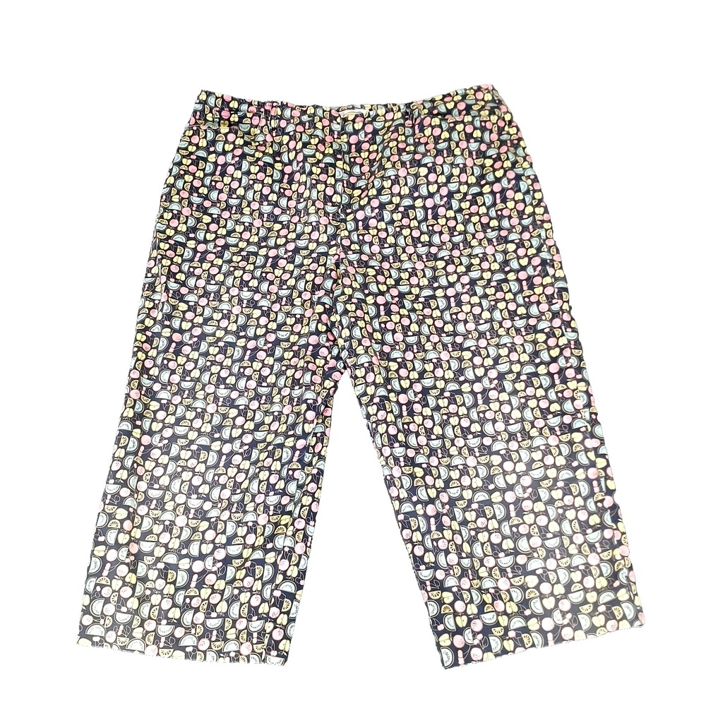 Talbots Pants Womens‎ 16 Black Fruit Print Stretch Cotton Ankle Crop Vintage